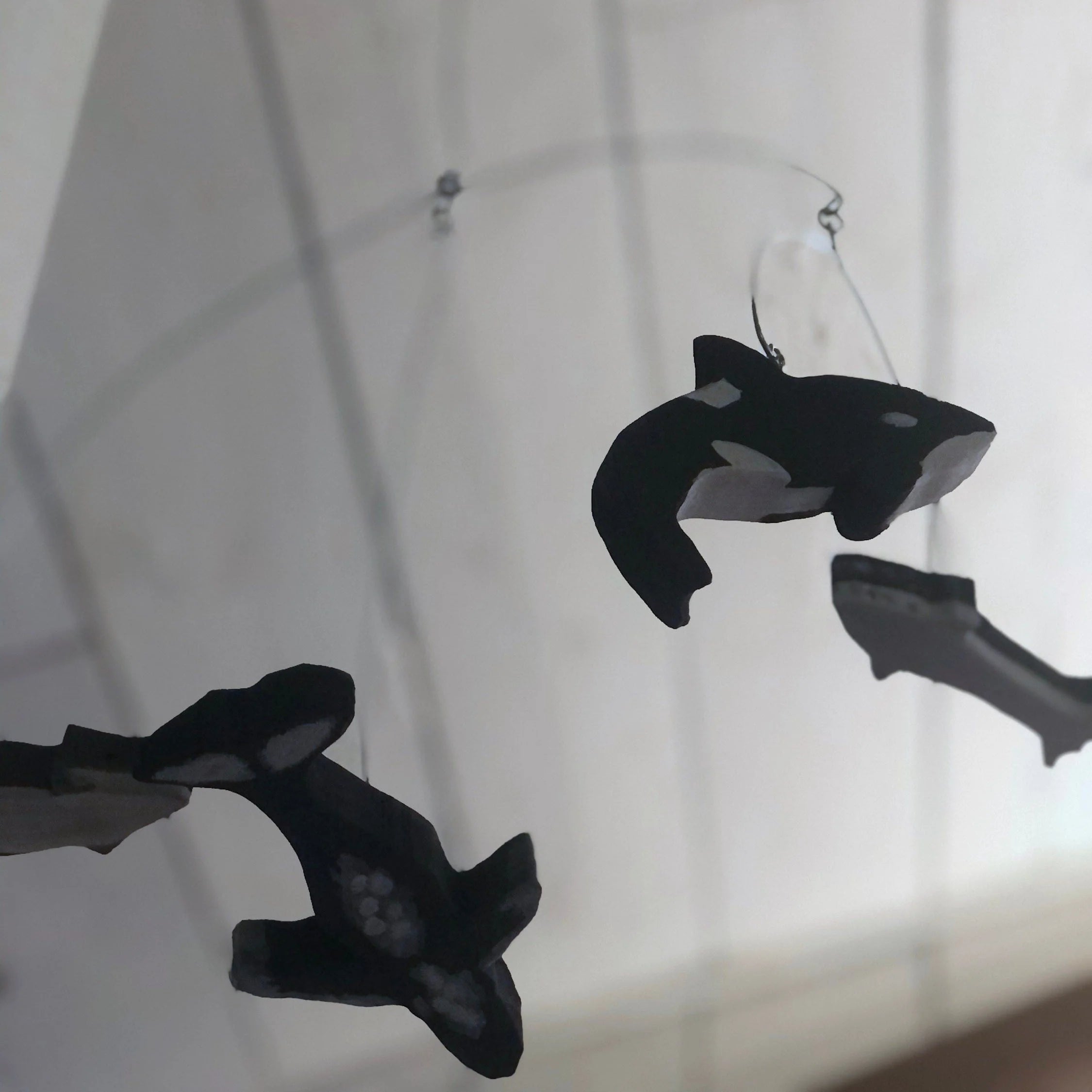 Whales Baby Mobile -- wood whales hand cut and painted from solid wood -- Ocean Nursery Decor, Custom available