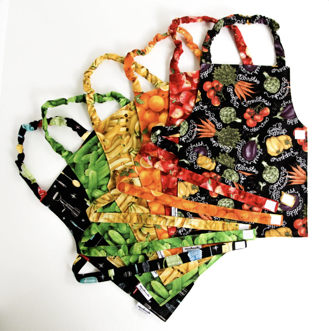 Cooking and Food Prep Aprons - Toddler & Child Size - Bananas, Carrots, Strawberries, Kitchen Utensils