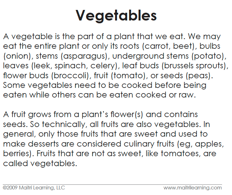 Vegetables 3-Part Reading