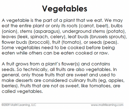 Vegetables Toddler Cards