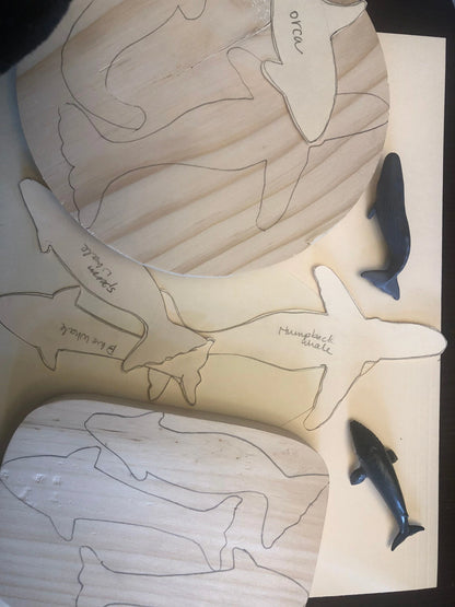 Whales Baby Mobile -- wood whales hand cut and painted from solid wood -- Ocean Nursery Decor, Custom available