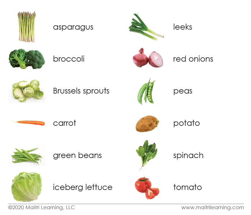 Vegetables Toddler Cards